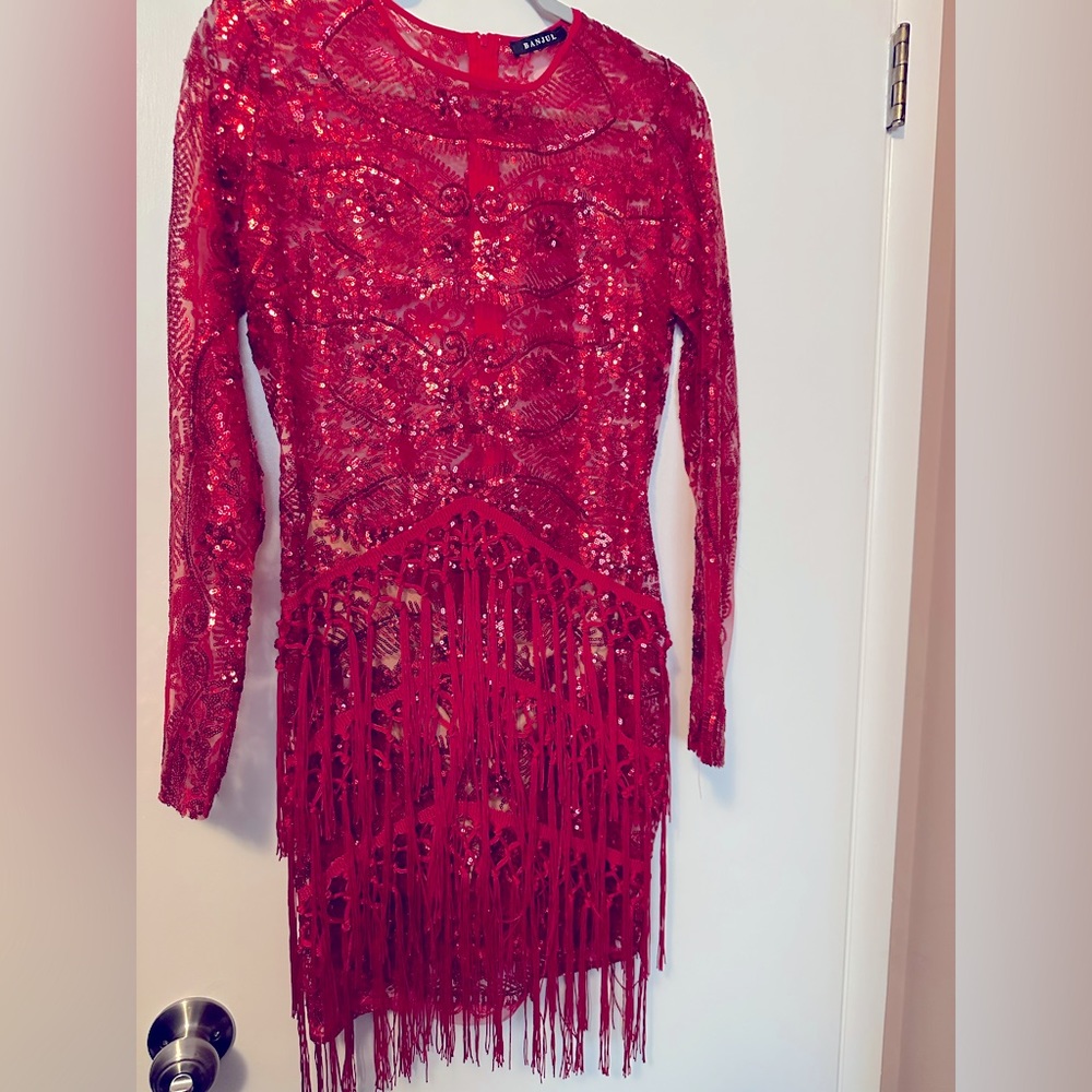 Red sheer dress